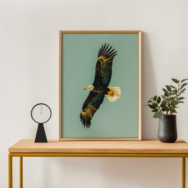 Vintage Bald Eagle in Flight Poster – Green Background Wildlife Wall Art