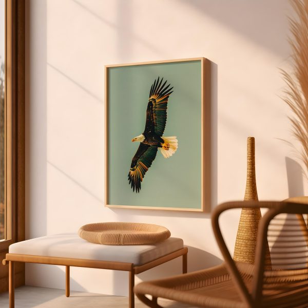 Vintage Bald Eagle in Flight Poster – Green Background Wildlife Wall Art