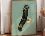 Vintage Bald Eagle in Flight Poster – Green Background Wildlife Wall Art