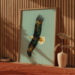 Vintage Bald Eagle in Flight Poster – Green Background Wildlife Wall Art