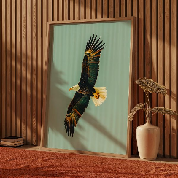 Vintage Bald Eagle in Flight Poster – Green Background Wildlife Wall Art