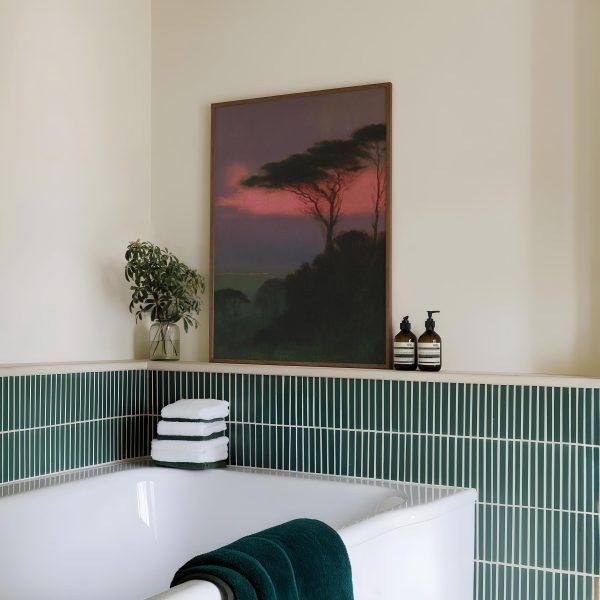 Moody Acacia Tree Sunset Poster – Pink Sky African Savanna Landscape Wall Art