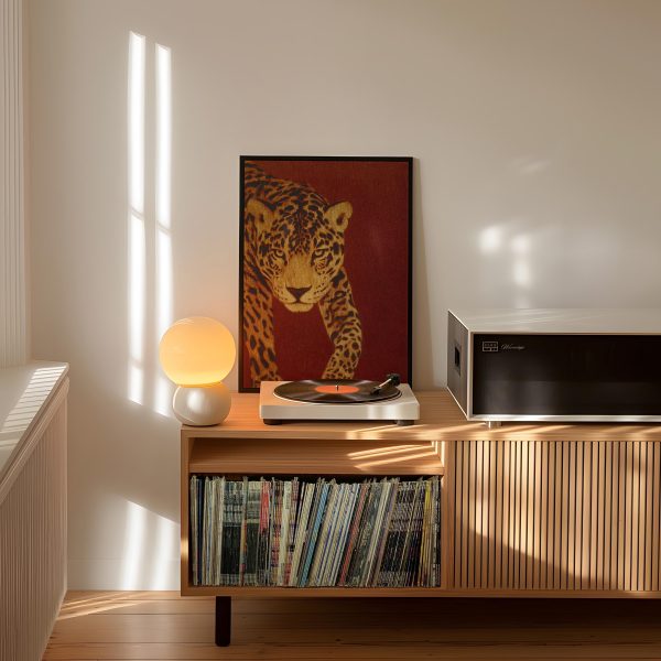 Vintage Leopard Portrait Poster – Deep Red Background Wildlife Wall Art