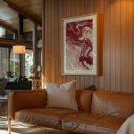 Abstract Burgundy Floral Poster – Vintage Red and Cream Botanical Wall Art