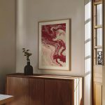 Abstract Burgundy Marble Poster – Red and Cream Fluid Art Wall Decor