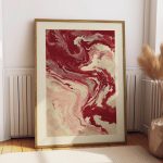 Abstract Burgundy Marble Poster – Red and Cream Fluid Art Wall Decor