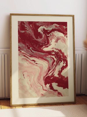Abstract Burgundy Marble Poster – Red and Cream Fluid Art Wall Decor