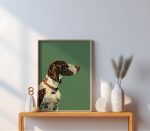 Vintage Pointer Dog Portrait Poster – Green Background Animal Wall