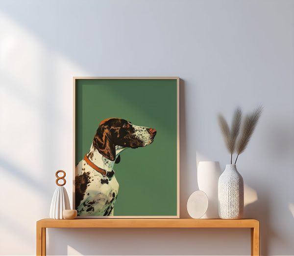 Vintage Pointer Dog Portrait Poster – Green Background Animal Wall