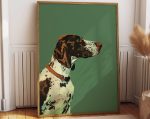 Vintage Pointer Dog Portrait Poster – Green Background Animal Wall