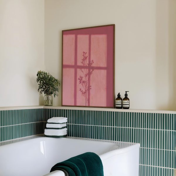Minimalist Botanical Shadow Poster – Dusty Pink Window Light Wall Art