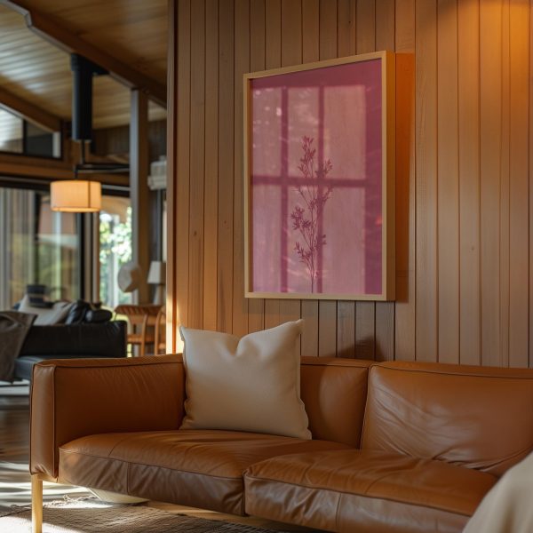 Minimalist Botanical Shadow Poster – Dusty Pink Window Light Wall Art