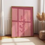 Minimalist Botanical Shadow Poster – Dusty Pink Window Light Wall Art