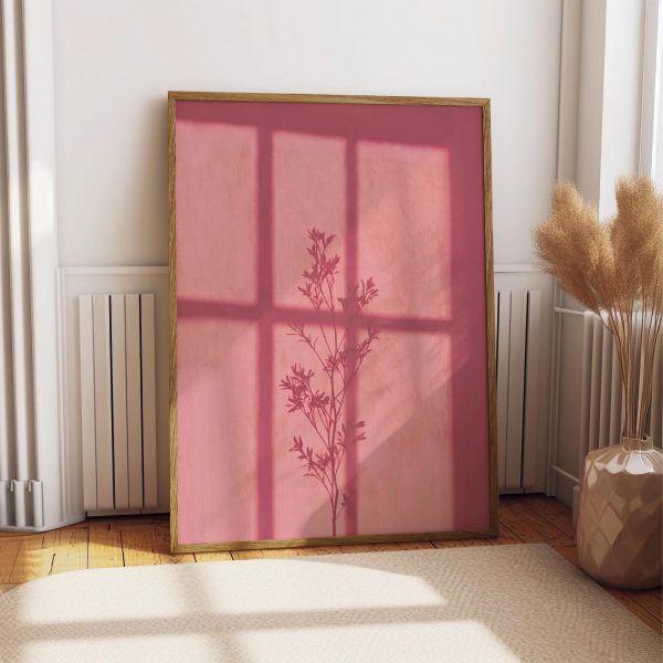 Minimalist Botanical Shadow Poster – Dusty Pink Window Light Wall Art