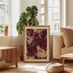 Abstract Burgundy Floral Poster – Vintage Red and Cream Botanical Wall Art