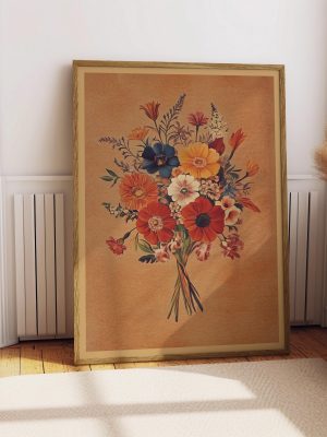Vintage Floral Bouquet Poster – Warm Beige Botanical Wall Art