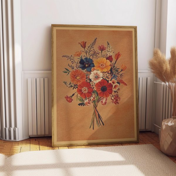Vintage Floral Bouquet Poster – Warm Beige Botanical Wall Art