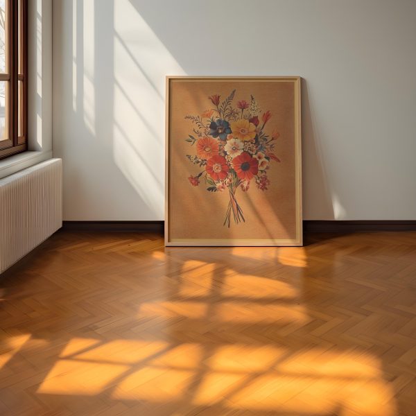 Vintage Floral Bouquet Poster – Warm Beige Botanical Wall Art