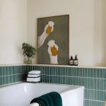 Whimsical White Duck Pair Poster – Olive Green Animal Wall Art