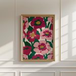 Retro Pink Floral Poster – Bold Botanical Pattern Wall Art