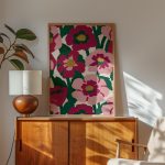 Retro Pink Floral Poster – Bold Botanical Pattern Wall Art