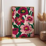 Retro Pink Floral Poster – Bold Botanical Pattern Wall Art