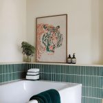 Vintage Roaring Tiger Portrait Poster – Teal and Rust Animal Wall Art