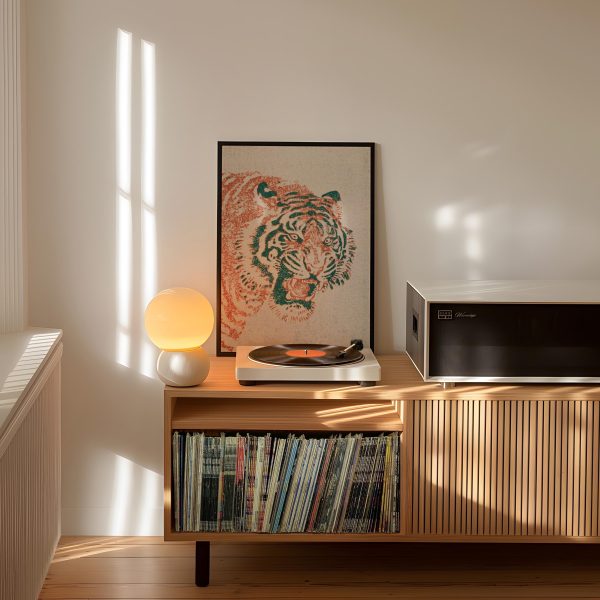Vintage Roaring Tiger Portrait Poster – Teal and Rust Animal Wall Art