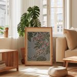 Vintage Cascading Floral Poster – Blue Gray Botanical Wall Art