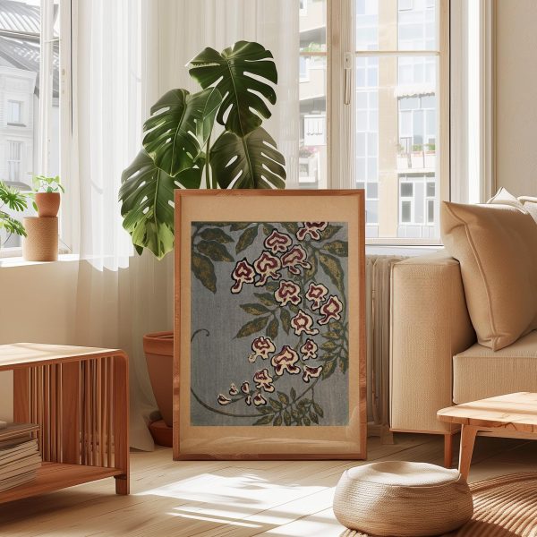 Vintage Cascading Floral Poster – Blue Gray Botanical Wall Art
