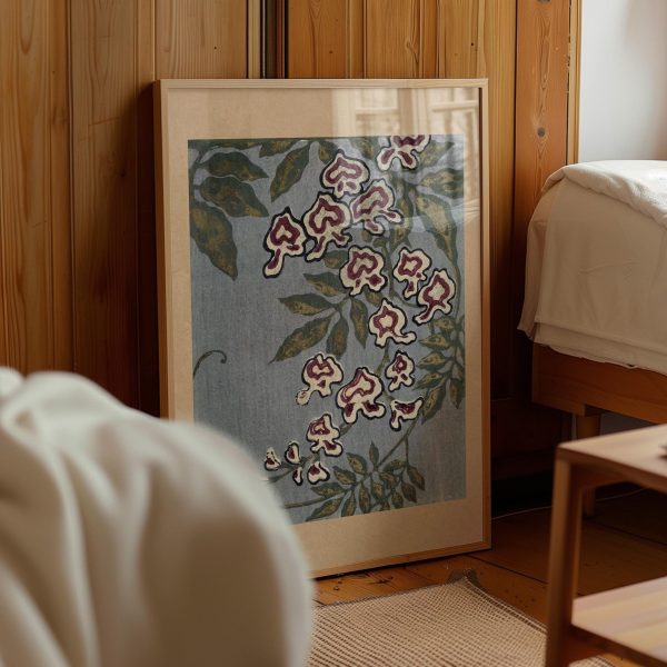 Vintage Cascading Floral Poster – Blue Gray Botanical Wall Art