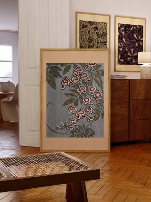 Vintage Cascading Floral Poster – Blue Gray Botanical Wall Art