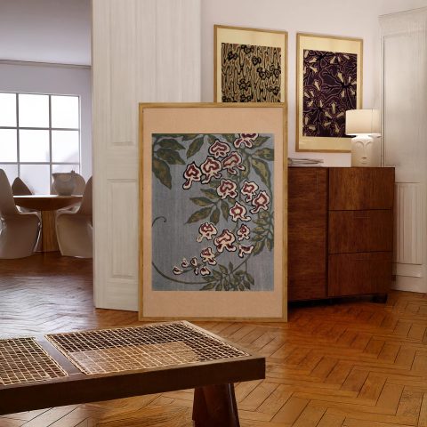 Vintage Cascading Floral Poster – Blue Gray Botanical Wall Art