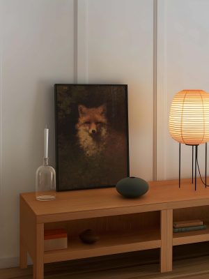 Vintage Red Fox Portrait Poster – Dark Woodland Animal Wall Art