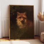 Vintage Red Fox Portrait Poster – Dark Woodland Animal Wall Art