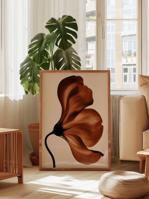 Abstract Brown Flower Poster – Warm Terracotta Botanical Wall Art