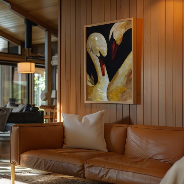 Vintage Swan Couple Poster – Black Background Elegant Bird Wall Art