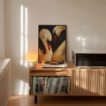 Vintage Swan Couple Poster – Black Background Elegant Bird Wall Art