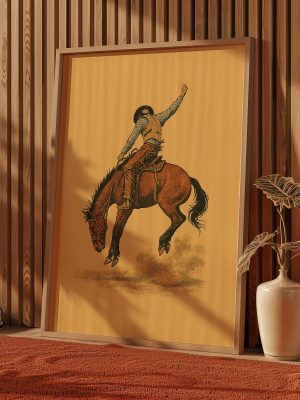 Vintage Bucking Horse Cowboy Poster – Western Rodeo Wall Art