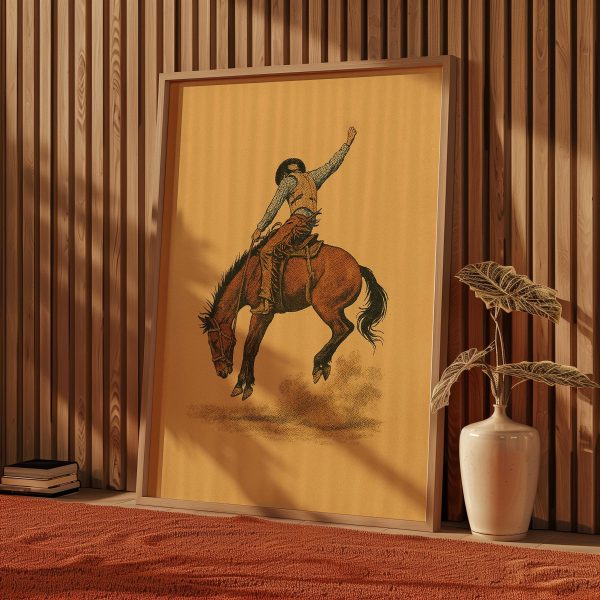 Vintage Bucking Horse Cowboy Poster – Western Rodeo Wall Art