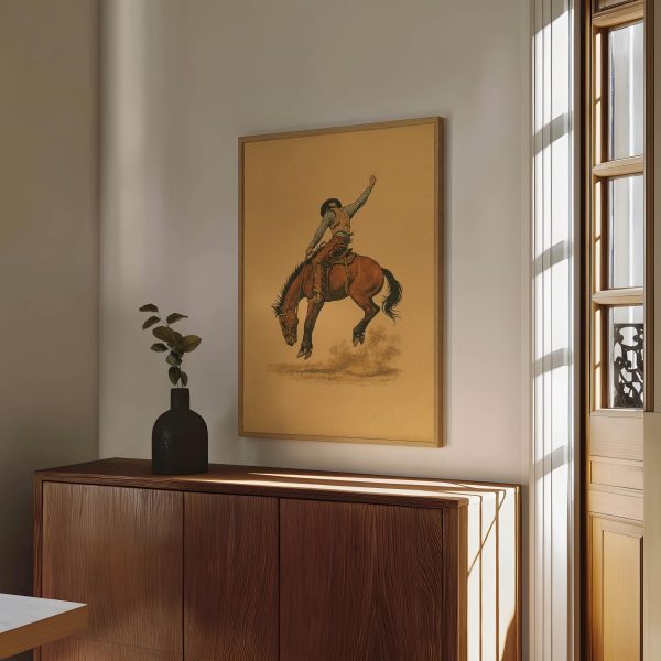 Vintage Bucking Horse Cowboy Poster – Western Rodeo Wall Art